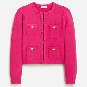 J. Crew Odette Sweater Lady Jacket XXL Fuchsia Pink Boucle Business Casual BR789